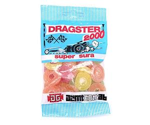 Dragster 2000 Super Sura - Super Sour - Original sueco Fruity Sour Wheels - Bolsa de caramelos de goma de vino, 65 g, paquete de 3