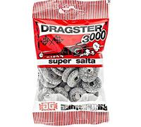 Dragster 3000 Super Salta - Super Salt - Original Salty Regaliz Salmiak Wheels Wine Gums Dulces Bolsa de 65 g, paquete de 3