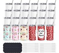 Draheri Vasos de sublimación de 12 onzas a granel, vasos de sublimación para niños con popote y cepillo, tazas aisladas de doble pared de acero inoxidable, en caja individual (paquete de 24)
