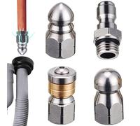 Drain Jetter Nozzle - 4PC Pressure Washer Stainless Steel Tip, High Water Cleaner Tool, Industrial Pipe Cleaner Nozzle | Wear Resistant for Sewer Line Drainage Problems Clearing