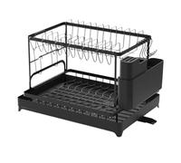 Drainer Rack | Expandable Small Sink Dish Rackk with Silicone Drying Tray | Stainless Steel Utensil Holder for Kitchen Counter Home Apartment Dorm Pantry Cup Cutlery Sponge Plate Organization