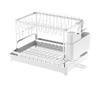 Drainer Rack | Expandable Small Sink Dish Rackk with Silicone Drying Tray | Stainless Steel Utensil Holder for Kitchen Counter Home Apartment Dorm Pantry Cup Cutlery Sponge Plate Organization