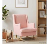 Drainlyn Mecedora Rosa Bou on metal y marco de madera 62 x 80 x 85 cm para salón, dormitorio, habitación de bebé, silla de relax con cojín, reposabrazos, respaldo para leer y relajarse, color rosa