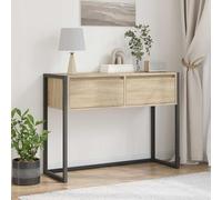 Drainlyn Mesa auxiliar Sonoma 100 x 36 x 75 cm de madera con patas de acero, 2 cajones para salón, dormitorio, pasillo, oficina, como mesa de café, mesita de noche