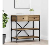 Drainlyn Mesa conolental marrón, 75 x 34,5 x 75 cm, marco de madera y metal, 2 cajones, 2 estantes para pasillo, mesita de noche, espacio de almacenamiento moderno