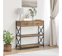 Drainlyn Mesa consola Artisan roble 75 x 28 x 75 cm, 2 cajones, marco de madera y metal, patas niveladoras, mesita de noche para salón, dormitorio, pasillo