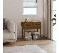 Drainlyn Mesa consola marrón miel 76,5 x 40 x 75 cm madera maciza de pino con 2 cajones, mesa auxiliar de café, mesita de noche para pasillo, salón, oficina