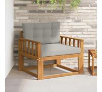 Drainlyn Sofá central para exteriores de madera de acacia maciza natural con acolchado resistente a la intemperie, asiento de 79 x 83 cm, reposabrazos y respaldo, flexible combinable como sofá anexo o