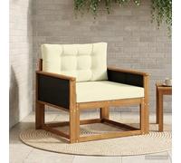 Drainlyn Sofá central para exteriores de madera de acacia maciza natural con acolchado resistente a la intemperie, asiento de 80 cm, incluye cojín, flexible y combinable como sofá anexo o sofá modular