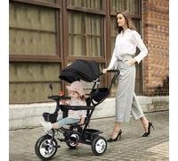 Draisienne Evolutive, Velo Cochecito Bebe Escalable, Triciclo de bebé evolutivo hasta 25 kg, asiento reversible, gran cesta bolsa, triciclo plegable con parasol, (negro)