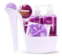 Draizee Set de regalo para zapatos de tacón, cesta de regalo esencial de lavanda con gel de ducha, baño de burbujas, mantequilla corporal, loción corporal y espuma de baño de EVA suave, regalos de