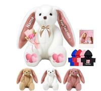 DRAJOIN Conejito de Peluche Personalizado, Personalized Stuffed Bunny Rabbit con Foto Texto como Regalos Personalizados Conejo Peluche para Niños Adultos Primer Regalo de Pascua, 25 cm