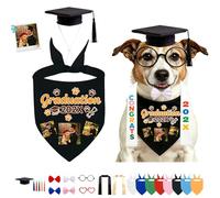DRAJOIN Conjunto De Pañuelo Y Gorra De Graduación Personalizado para Perro, Ropa De Mascota con Foto Y Texto A Medida para Perros Gatos Ceremonias Sesiones Fotográficas