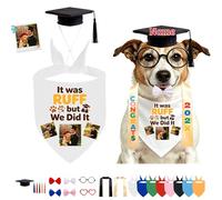 DRAJOIN Conjunto De Pañuelo Y Gorra De Graduación Personalizado para Perro, Ropa De Mascota con Foto Y Texto A Medida para Perros Gatos Ceremonias Sesiones Fotográficas