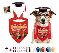 DRAJOIN Conjunto De Pañuelo Y Gorra De Graduación Personalizado para Perro, Ropa De Mascota con Foto Y Texto A Medida para Perros Gatos Ceremonias Sesiones Fotográficas