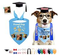 DRAJOIN Conjunto De Pañuelo Y Gorra De Graduación Personalizado para Perro, Ropa De Mascota con Foto Y Texto A Medida para Perros Gatos Ceremonias Sesiones Fotográficas