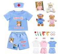 DRAJOIN Conjunto Ropa Personalizada Oso Enfermera 3 Piezas con Uniforme Pantalón Y Gorra, Apto para Peluches 20-40cm con Foto Nombre para Graduados En Enfermería Y Juego Ocupacional Infantil