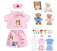 DRAJOIN Conjunto Ropa Personalizada Oso Enfermera 3 Piezas con Uniforme Pantalón Y Gorra, Apto para Peluches 20-40cm con Foto Nombre para Graduados En Enfermería Y Juego Ocupacional Infantil