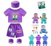 DRAJOIN Conjunto Ropa Personalizada Oso Peluche Médico 4 Piezas con Blusa Pantalón Gorra Y Funda Pie, Apto para Peluches 20-40cm con Foto Nombre para Personal Sanitario Y Juego De rol Infantil