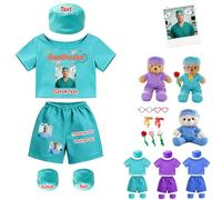 DRAJOIN Conjunto Ropa Personalizada Oso Peluche Médico 4 Piezas con Blusa Pantalón Gorra Y Funda Pie, Apto para Peluches 20-40cm con Foto Nombre para Personal Sanitario Y Juego De rol Infantil