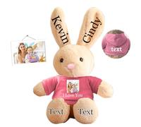 DRAJOIN Peluche Conejito Personalizado, Peluche Conejito Personalizado con Foto Texto como Regalos Personalizados Bunny Plush Conejo para Niños Niñas, Niños Primer Regalo de Pascua, 35cm