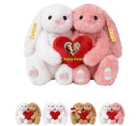 DRAJOIN Peluche De Conejo Personalizado con Corazón, Bunny Stuffed Peluche de Conejo Abrazable con Texto Foto A Medida como Primeros Regalos De Pascua para Niños Y Niñas En Pascua 2 Piezas, 25cm