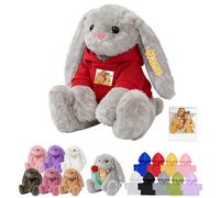 DRAJOIN Peluche De Conejo Personalizado con Texto Y Foto, Bunny Stuffed Animal De Peluche A Medida como Primeros Regalos De Pascua para Niños Y Niñas En Pascua Y Cumpleaños, 25cm