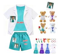 DRAJOIN Ropa Personalizada Oso Peluche Médico con Uniforme Pantalón Y Bata Blanca, Apto para Peluches 20-40cm con Foto Nombre para Estudiantes De Medicina Y Simulación Profesional Infantil