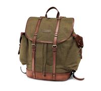 DRAKENSBERG 'Henry' - Mochila clásica de senderismo y ocio en diseño retro vintage, compartimento portátil de 13", señoras, hombres, hecha a mano, sostenible, 30L, lona, cuero, verde oliva, DR00127