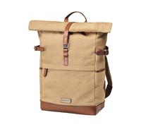 DRAKENSBERG Mochila enrollable 'Wyatt' para hombre y mujer, lona impermeable con piel, compartimento para portátil de 16", 20-30 l, Caqui-beige, L, Casual