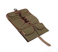 DRAKENSBERG Wash Bag - Bolsa de Aseo, Neceser para Colgar en el Look Safari Vintage para Mujer y Hombre, Hecho a Mano en Lona y Cuero, Verde Oliva, DR00176