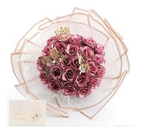 DRAKEWOOD Ramo de Rosas Brillantes con 24 Piezas Rosas Artificiales Rosadas Mariposa Corona y Tarjetas - Falsas Ramo de Flores Purpurina para San Valentín Compromiso Boda Aniversario día de la Madre