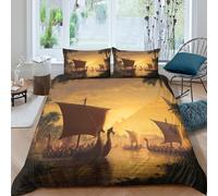 Drakkares Vikingos, Pirámides del Antiguo Egipto Juego De Cama Impresión En 3D,para Funda Nórdica con Cremallera,Fundas De Almohada Suave Transpirable para Niñas Y Niños Single（135x200cm）