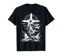 Dramático Jesús Caminando sobre el Agua Cruz Cristiana Fe Diseño Camiseta