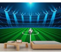 Dramático mural de campo de fútbol con destellos azules - Papel tapiz de escena de estadio iluminado para pared de relieve en la sala de estar 150x105cm (No es autoadhesivo)