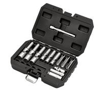 Draper 12397 Juego de enchufes PSG de pared fina para bujías incandescentes de 3/8 pulgadas y 1/4 pulgadas cuadradas Dr. (18 piezas)