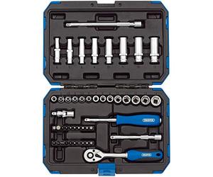 Draper 16355 Juego de 47 piezas de enchufe métrico con accionamiento cuadrado de 1/4 de pulgada, azul/negro