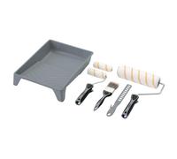 Draper 20787 - Juego de rodillo y pincel de poliéster de pelo medio con agarre suave, 8 piezas, incluye fundas de 4 y 9 pulgadas, marcos, bandeja de 9 pulgadas, pincel de pintura de 50 mm y agitador