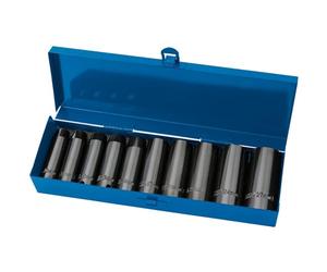 DRAPER Expert 10 piezas 1,27 cm para muesca cuadrada Hi-métricas de impacto profundo juego de llaves de vaso en una caja de Metal