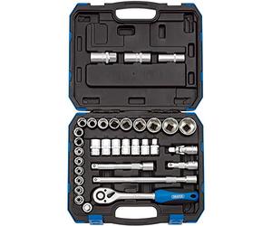 Draper hd33am cuadrada mm/AF combinado juego de llaves, Azul, 1/2-inch, juego de 33 piezas