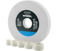 Draper Rueda de molienda de banco de óxido de aluminio de 150 x 20 mm, afilador de herramientas HSS de grano 80, 5 anillos de reducción, corte en seco, orificio de 31,75 mm, 99569