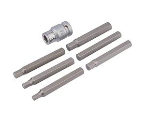 Draper Tools HX7/12 m/B hexagonal juego de puntas y soporte para muesca cuadrada de 1/2, Azul, 6 - 12 mm, set de 7 piezas