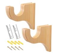 Drapery Rod Brackets - 2 Pieces Wood Window Hardware Mount, Ceiling Or Wall Drapery Rod Hooks, Rustic Brown Finish Curtain Ŕod Holders | Heavy Duty Bracket For Shower, Closet, Bathroom, Living Room