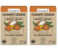 Drasanvi CHAMPÚ SÓLIDO CABELLO SECO CERTIFICADO BIO ECOCERT - Aceite de argán Manteca de karité - 99% Origen Natural - VEGANO - 80g (Paquete de 2)