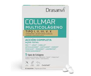 Drasanvi Colageno Complex + Acido Hialuronico, Vitamina C,Biotina,Magnesio | Colágeno Marino Hidrolizado 5 tipos |Acción Completa Piel-Uñas-Cabello-Articulaciones-Huesos | Multi Colageno 60 Comprimidos