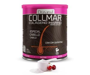 Drasanvi Colageno Marino para Cabello | Con Biotina Queratina Zinc y Bambú | Colágeno para Cabellos Débiles y Finos| Alta Dosis 5.000 mg/día | 350g de Polvo = 35 Días | Sabor Cereza