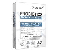 Drasanvi Probiotics Flora & Defensas | Probioticos Mujer y Hombre | Probióticos + Prebióticos + Vitamina B6 y D3 - Flora Intestinal y Sistema Inmunitario - 20 Cápsulas