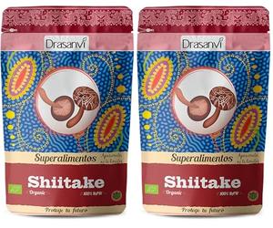 DRASANVI SUPERALIMENTO SHIITAKE CERTIFICADO BIO - Fuente de proteínas - Ato contenido en fibra y minerales - VEGANO - SIN GLUTEN - 125g (Paquete de 2)