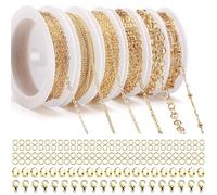 Draupnir 14m 6 Rollos Cadenas Hacer Joyas, Kit Cadena Eslabones, Cadena de Collar con Cierres de Langosta, Anillos de Salto y Cierre en Forma de U para Accesorios DIY Hacer Joyas