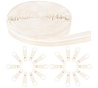 Draupnir Cremalleras por Metros para Coser, 10 Metros de Nylon y 20 Metálicas Beige para Bolsas de Ropa, Estuches de Lápices, Ropa de Cama